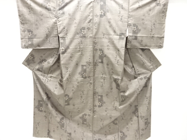 JAPANESE KIMONO / DORO OSHIMA TSUMUGI / UNUSED / WOVEN FLORAL PLANTS / 9MARUKI